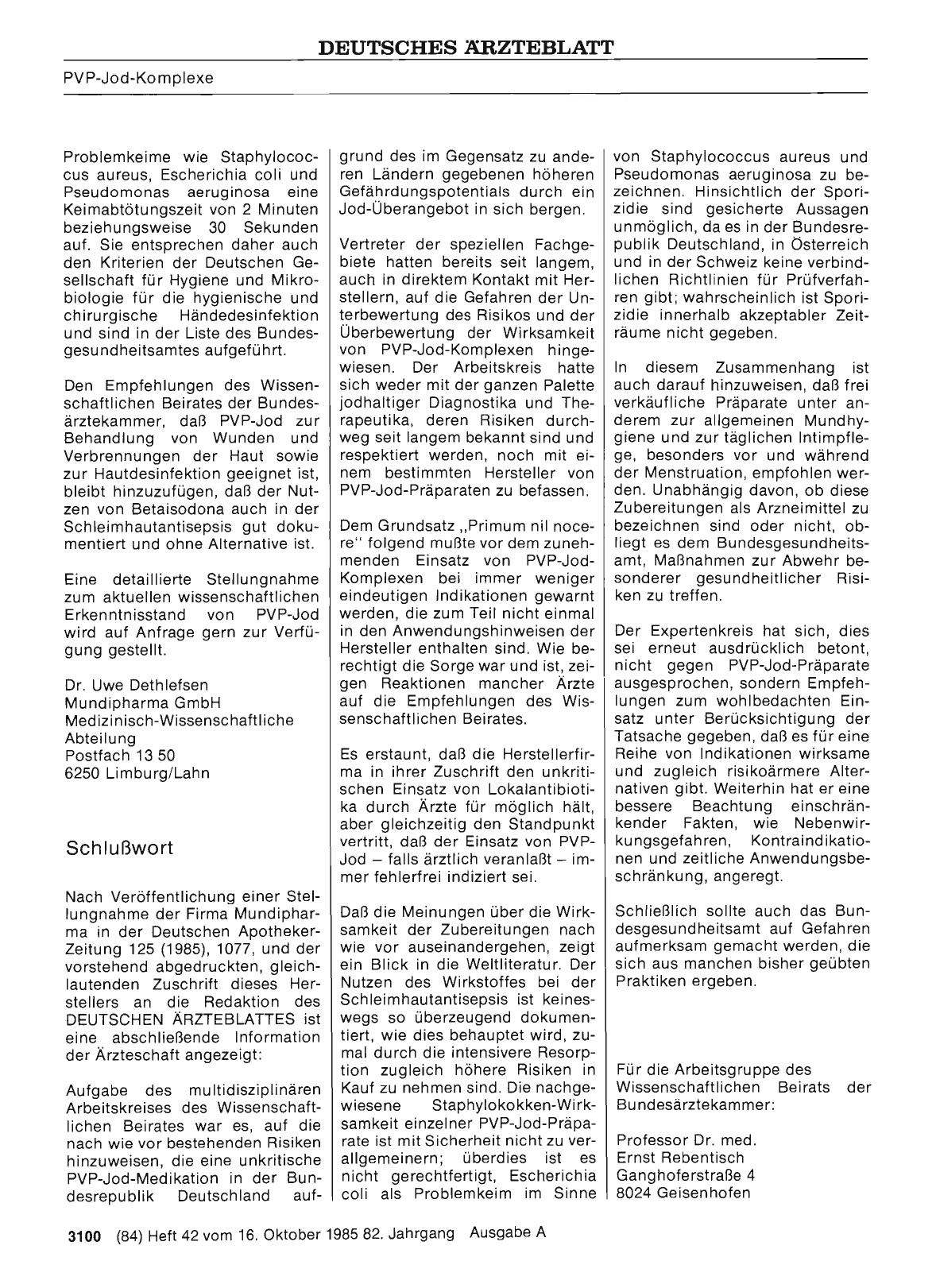 Vorschauseite 1: Die Anwendung von Polyvinylpyrrolidon-Jod-Komplexen: Schlußwort