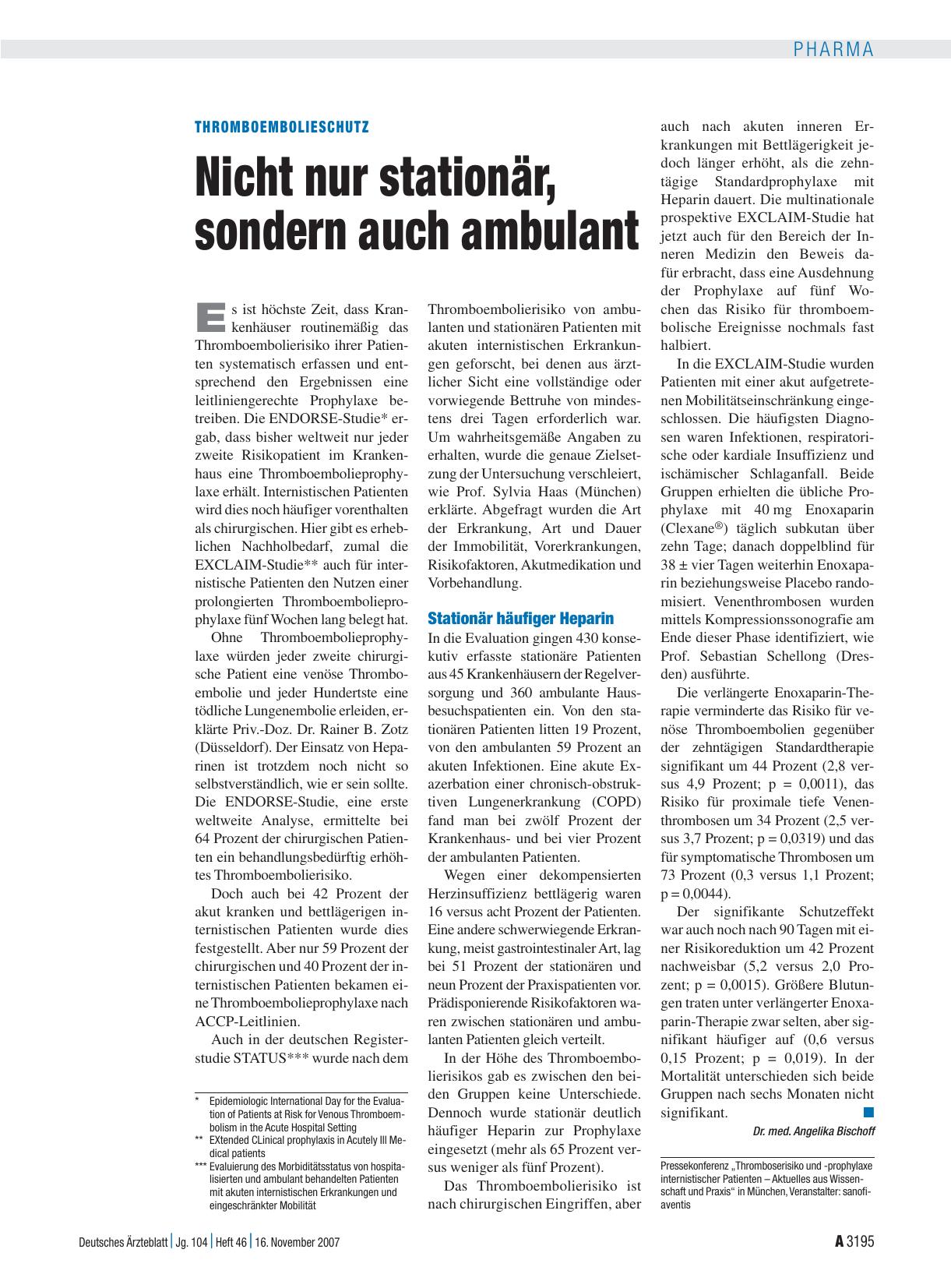 Vorschauseite 1: Thromboembolieschutz: Nicht nur stationär, sondern auch ambulant