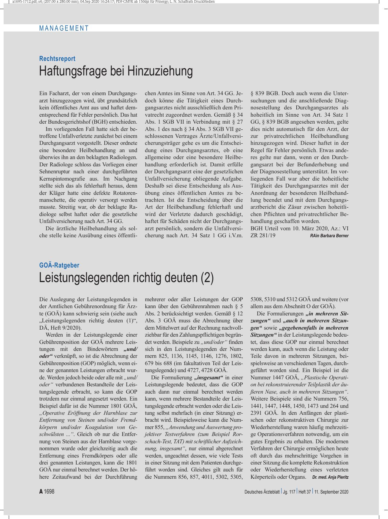 Vorschauseite 1: GOÄ-Ratgeber: Leistungslegenden richtig deuten (2)