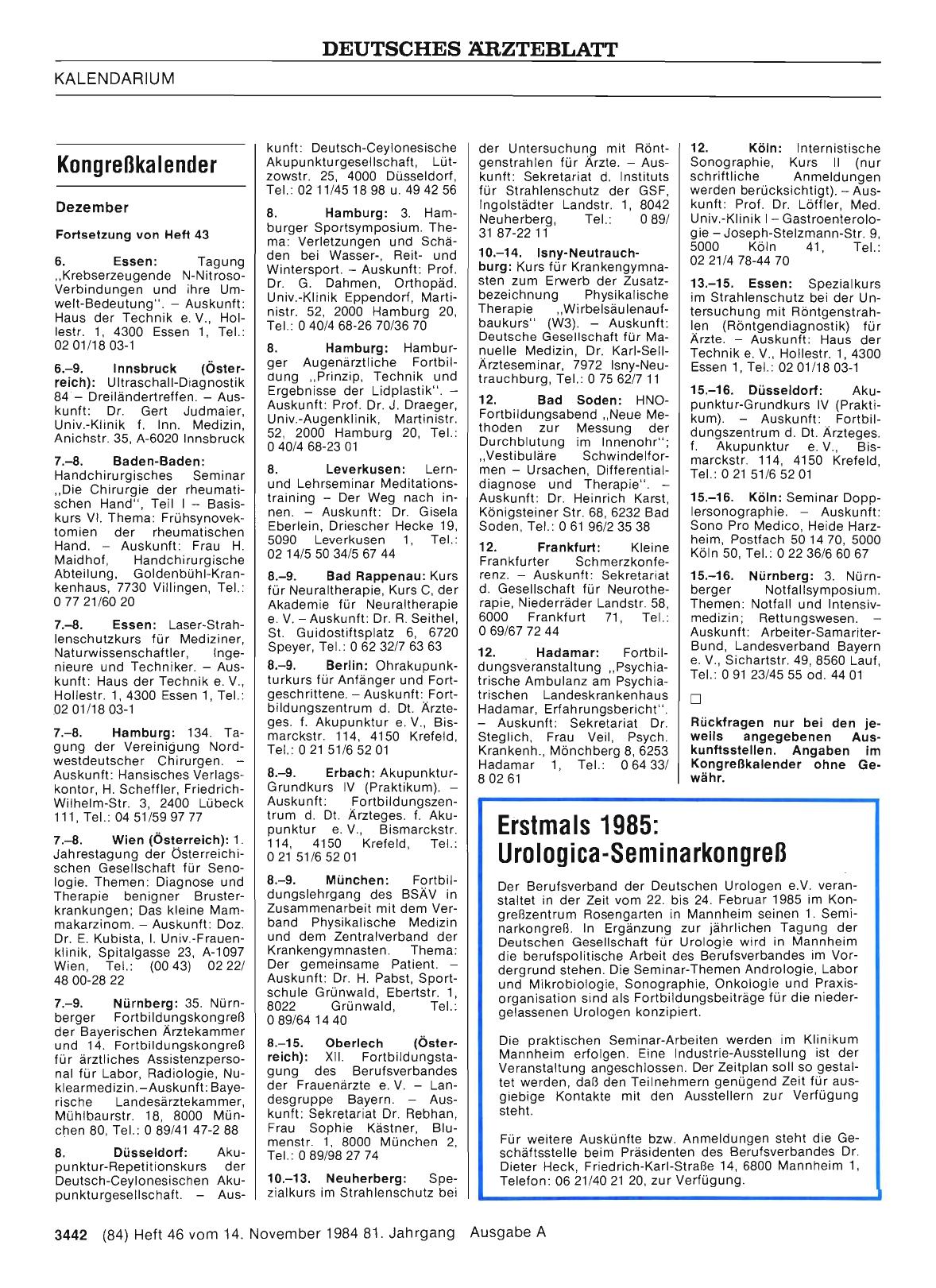 Vorschauseite 1: Erstmals 1985: Urologica-Seminarkongreß