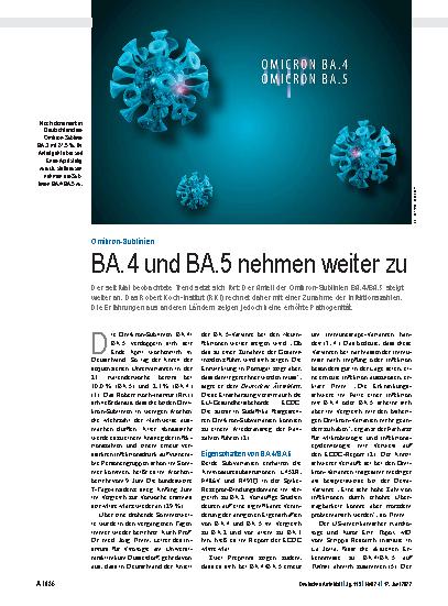 Vorschauseite 1: Omikron-Sublinien: BA.4 und BA.5 nehmen weiter zu