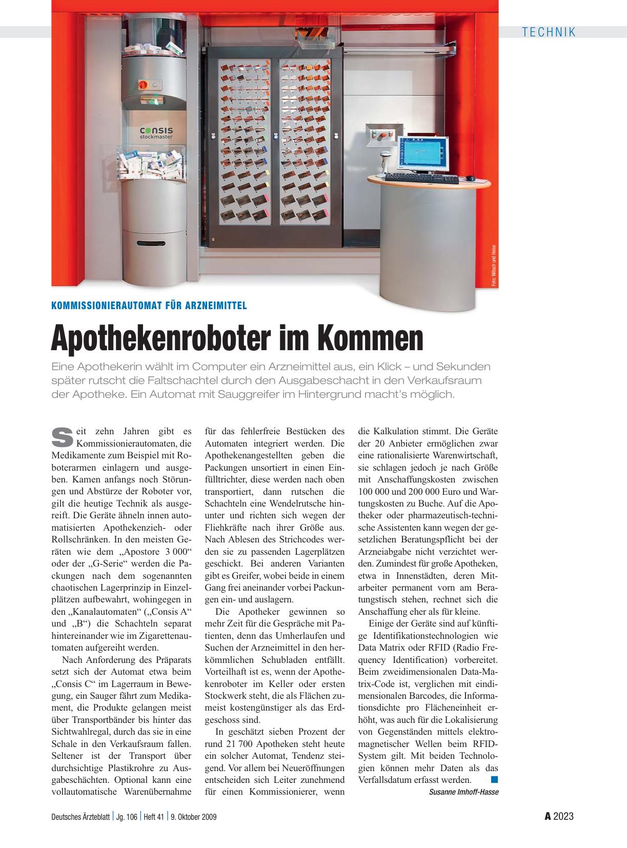 Vorschauseite 1: Kommissionierautomat für Arzneimittel: Apothekenroboter im Kommen
