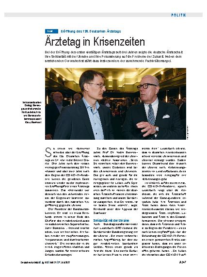 Vorschauseite 1: Eröffnung des 126. Deutschen Ärztetags: Ärztetag in Krisenzeiten