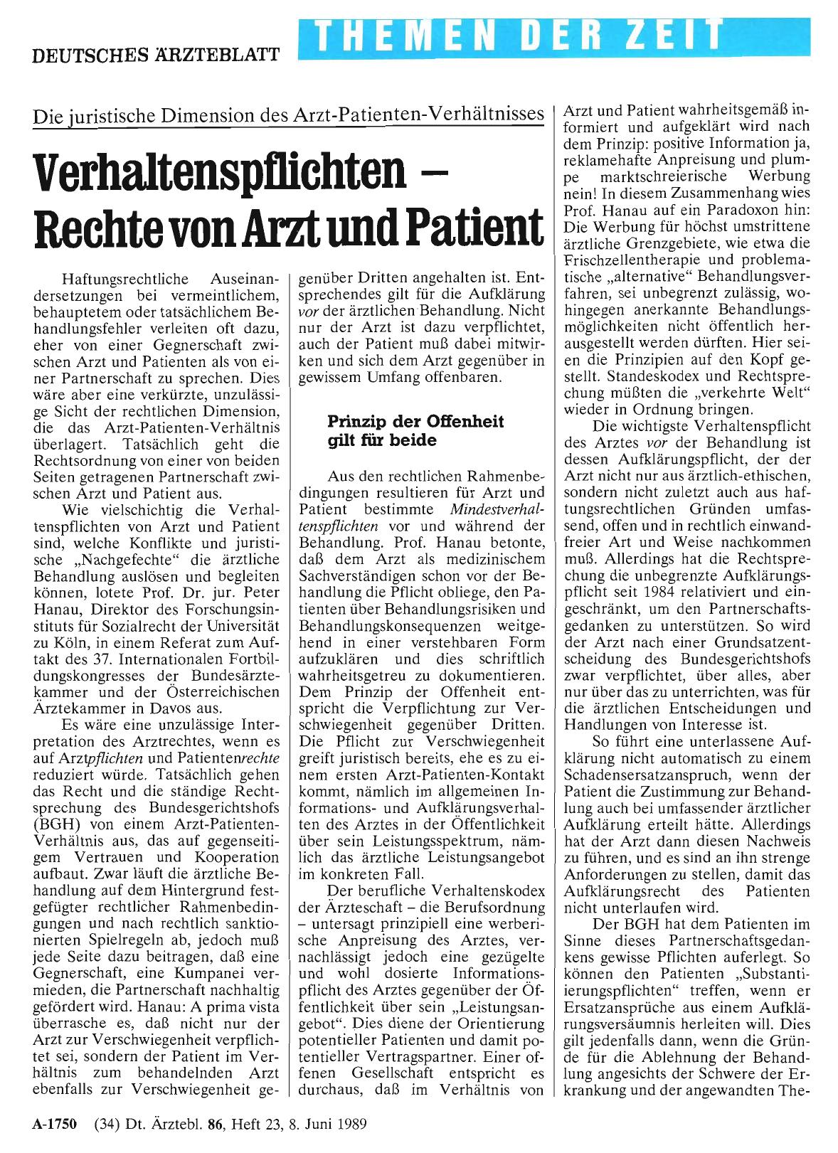 Vorschauseite 1: Die juristische Dimension des Arzt-Patienten-Verhältnisses: Verhaltenspflichten Rechte von Arzt und Patient