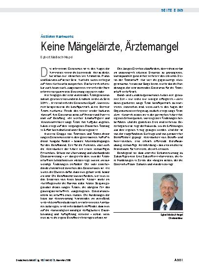 Vorschauseite 1: Ärztlicher Nachwuchs: Keine Mängelärzte, Ärztemangel