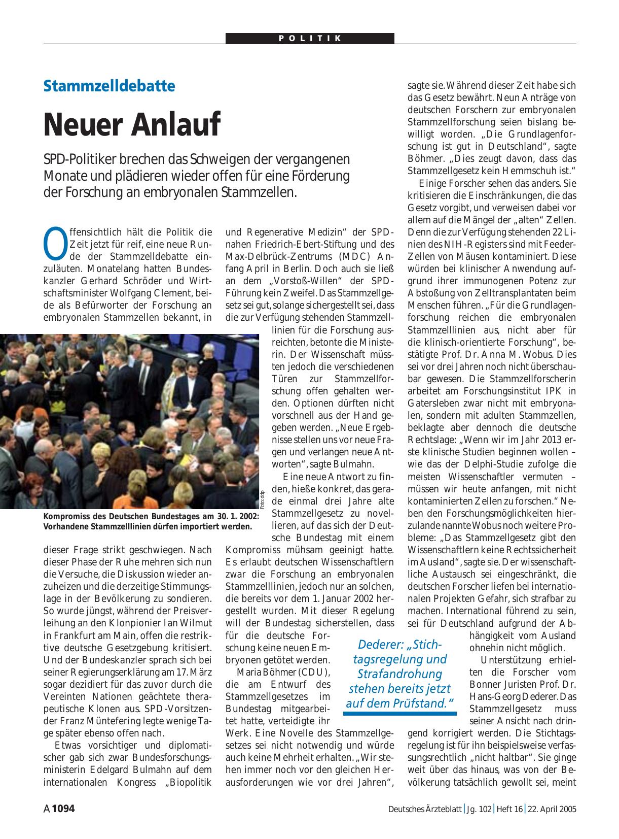 Vorschauseite 1: Stammzelldebatte: Neuer Anlauf
