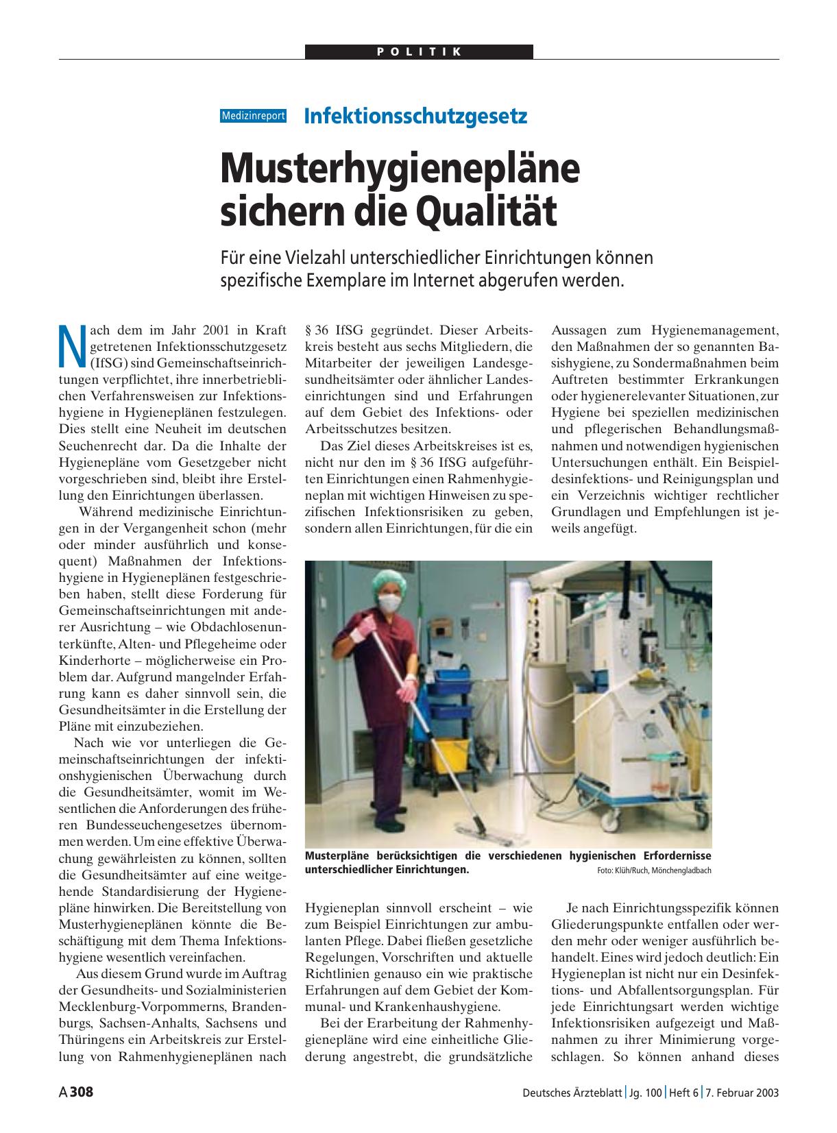 Vorschauseite 1: Infektionsschutzgesetz: Musterhygienepläne sichern die Qualität