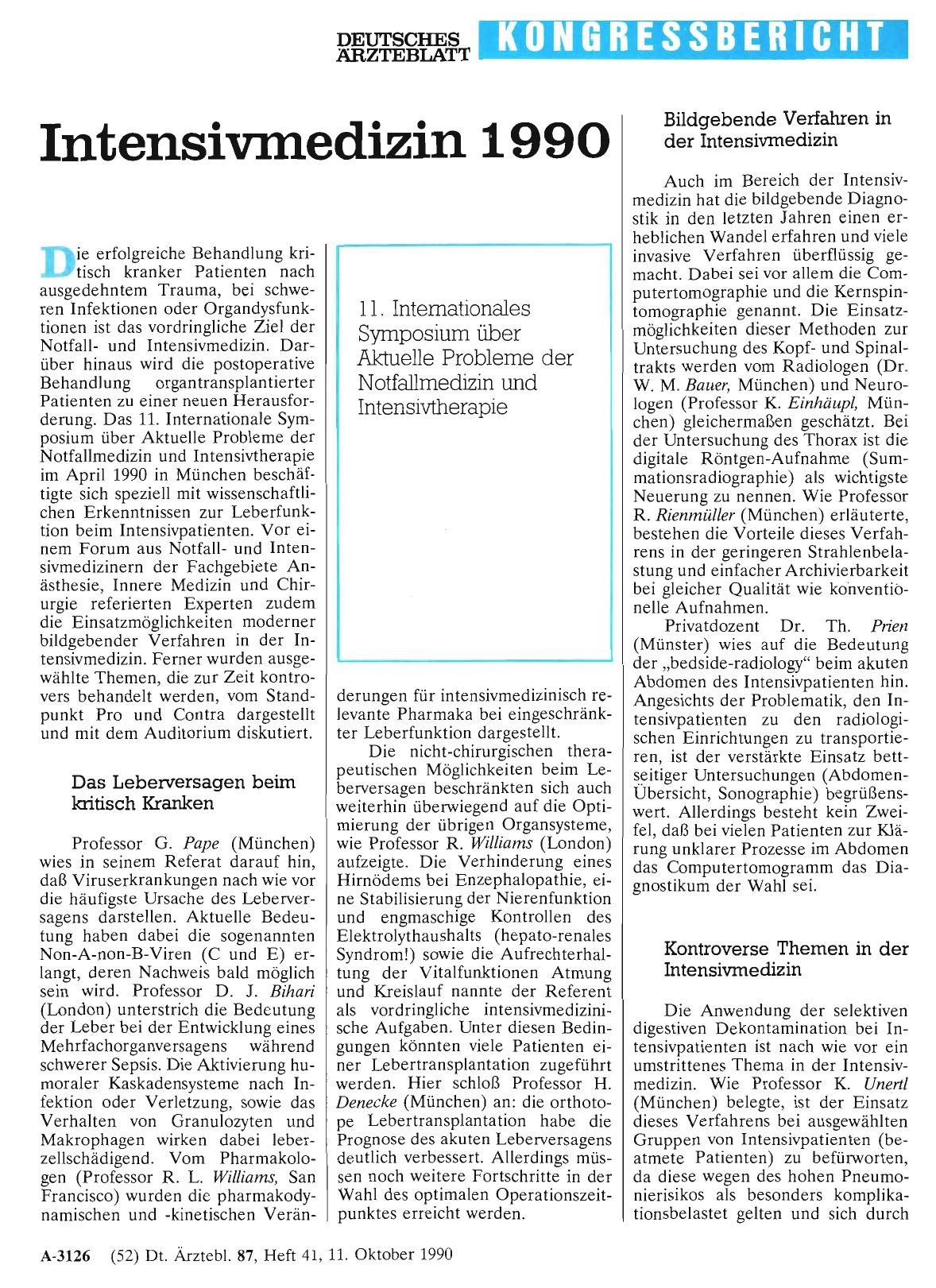 Vorschauseite 1: Intensivmedizin 1990: 11. Internationales Symposium über Aktuelle Probleme der Notfallmedizin und Intensivtherapie