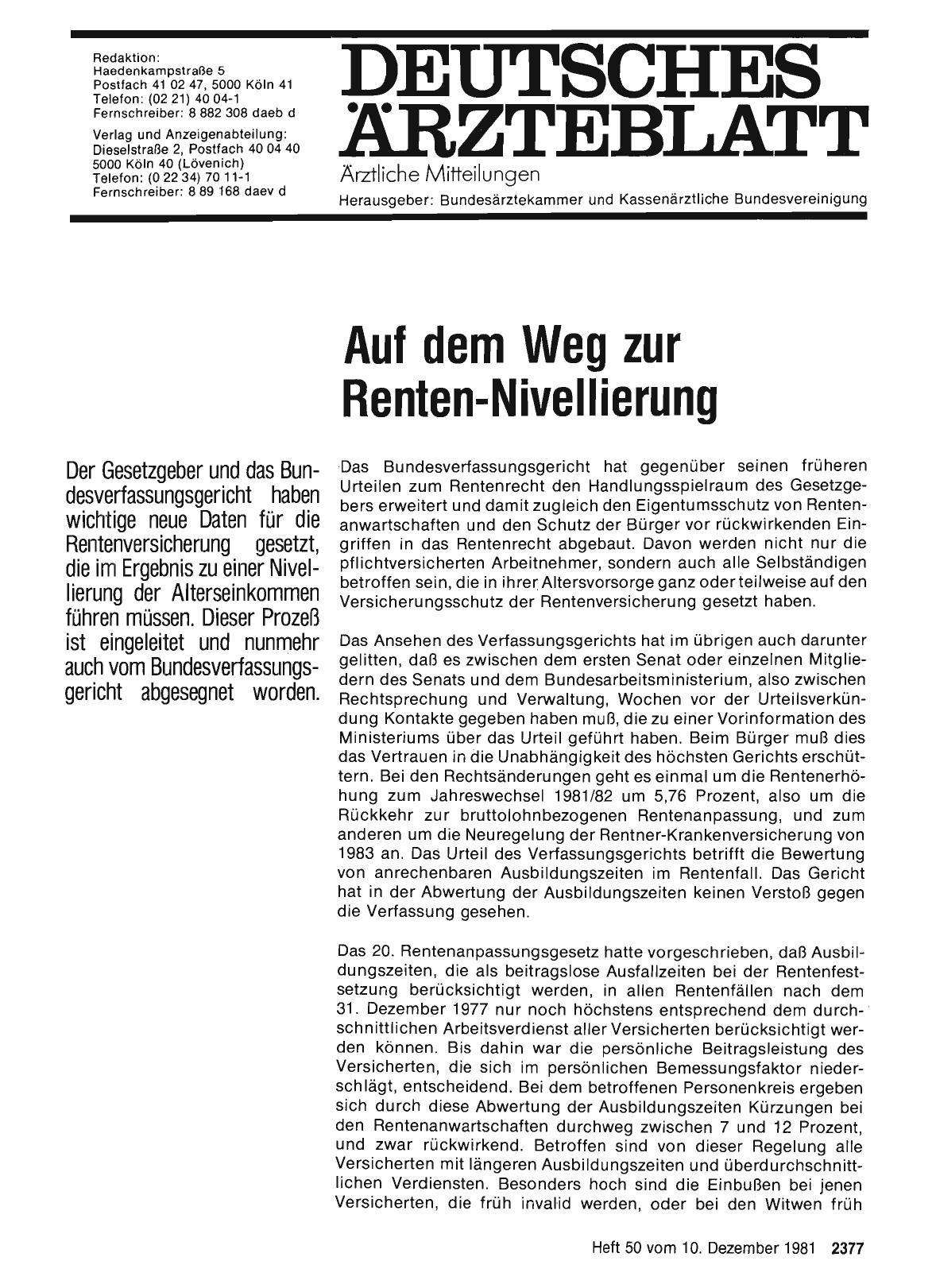 Vorschauseite 1: Auf dem Weg zur Renten-Nivellierung