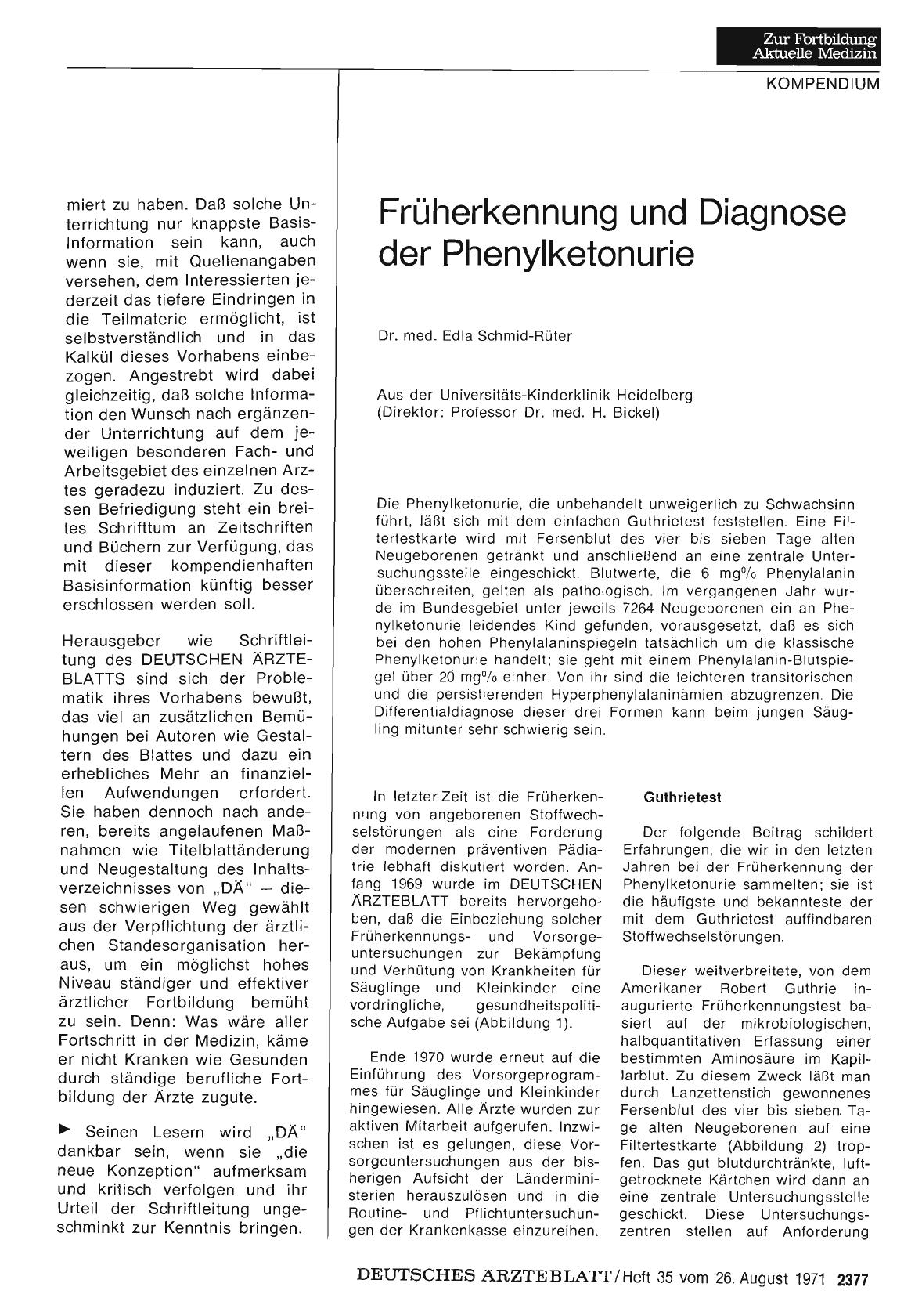 Vorschauseite 1: Früherkennung und Diagnose der Phenylketonurie
