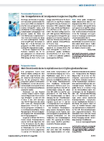 Vorschauseite 1: Perioperative Anämie: Mehr thromboembolische Komplikationen durch Erythrozytentransfusionen