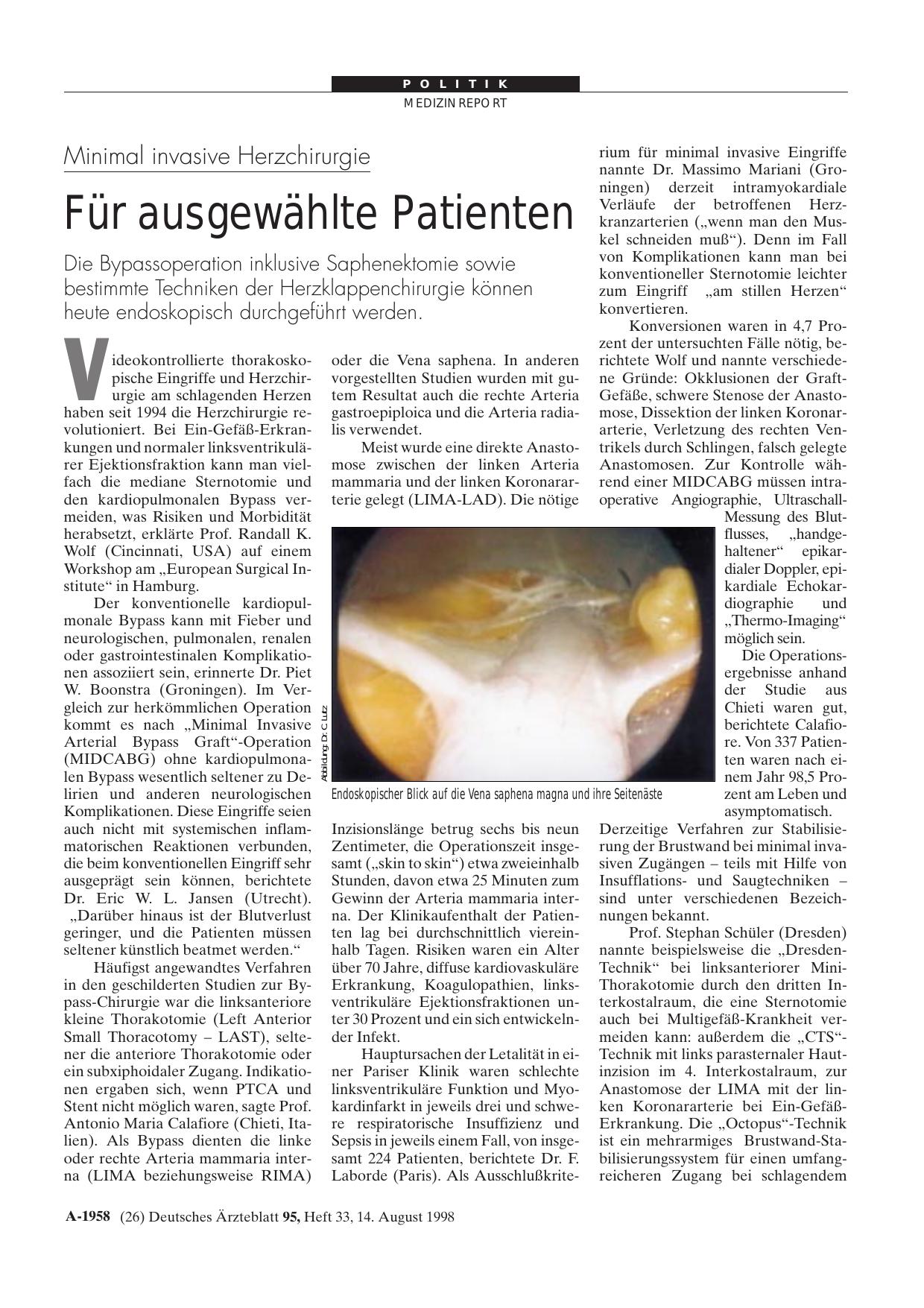 Vorschauseite 1: Minimal invasive Herzchirurgie: Für ausgewählte Patienten