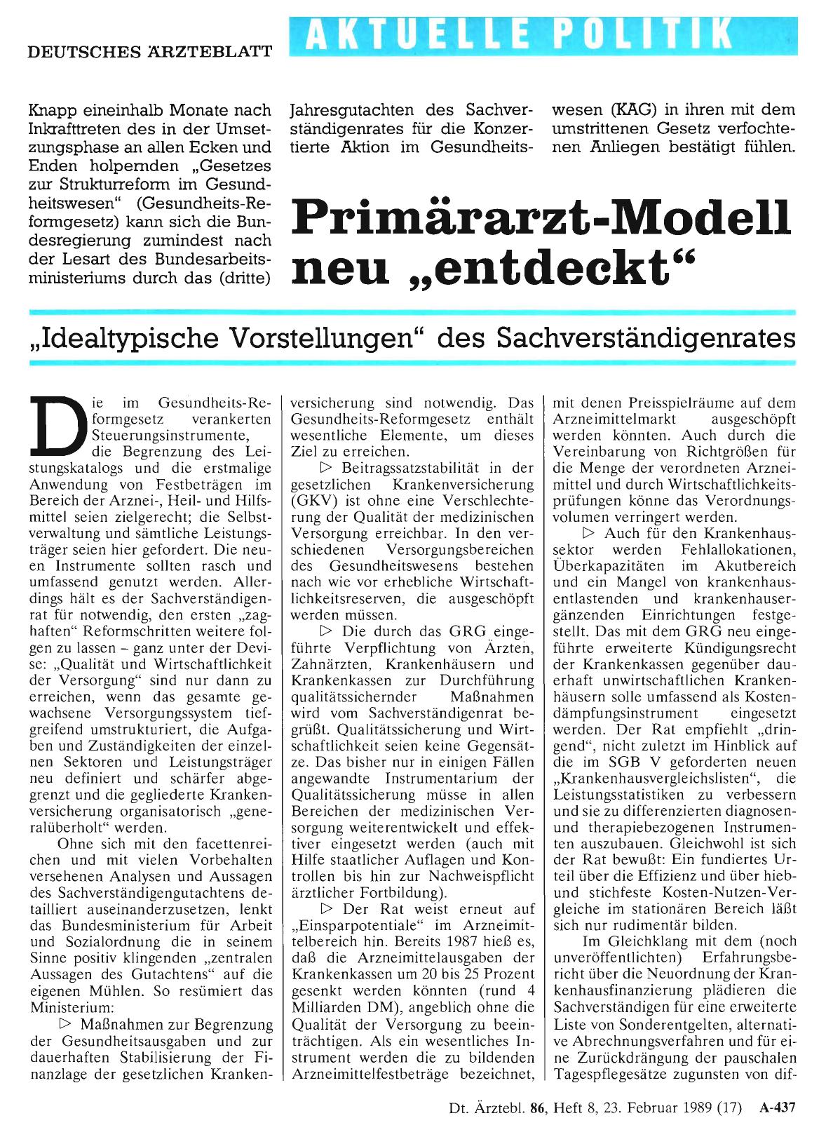 Vorschauseite 1: Primärarzt-Modell neu „entdeckt“: „Idealtypische Vorstellungen“ des Sachverständigenrates