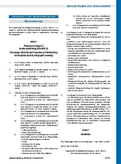Vorschauseite 1: Änderung der Anlage 9. 2 Bundesmantelvertrag-Ärzte (BMV-Ä): Versorgung im Rahmen des Programms zur Früherkennung von Brustkrebs durch Mammographie-Screening
