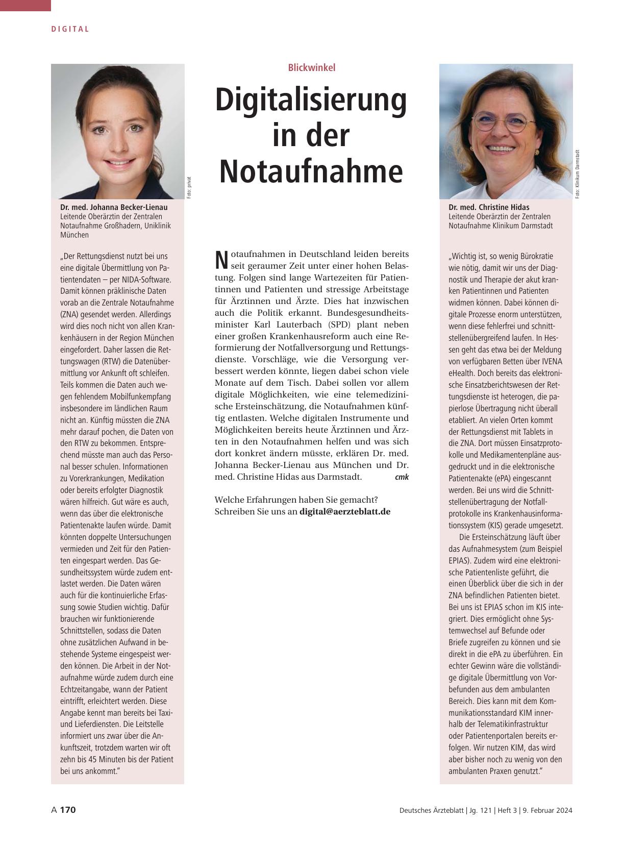 Vorschauseite 1: Blickwinkel: Digitalisierung in der Notaufnahme