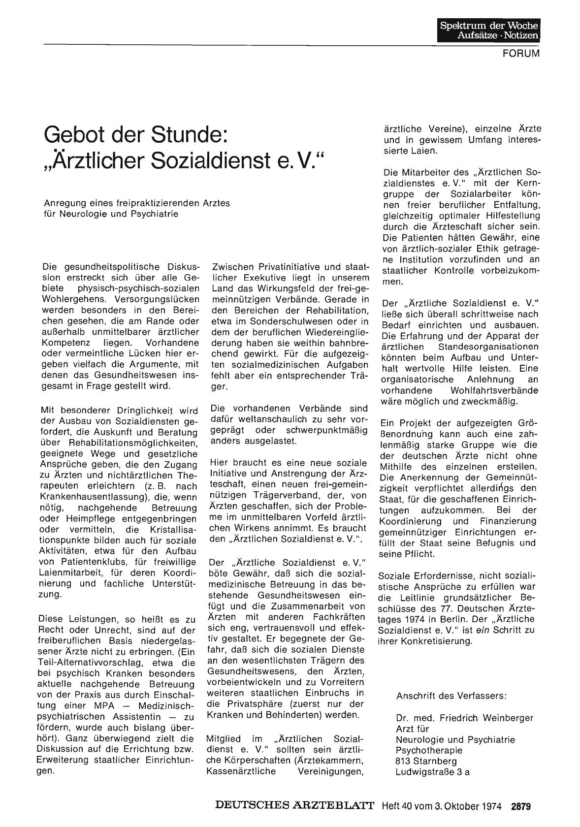 Vorschauseite 1: Gebot der Stunde: „Ärztlicher Sozialdienst e. V. “