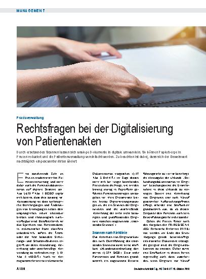 Vorschauseite 1: Praxisverwaltung: Rechtsfragen bei der Digitalisierung von Patientenakten
