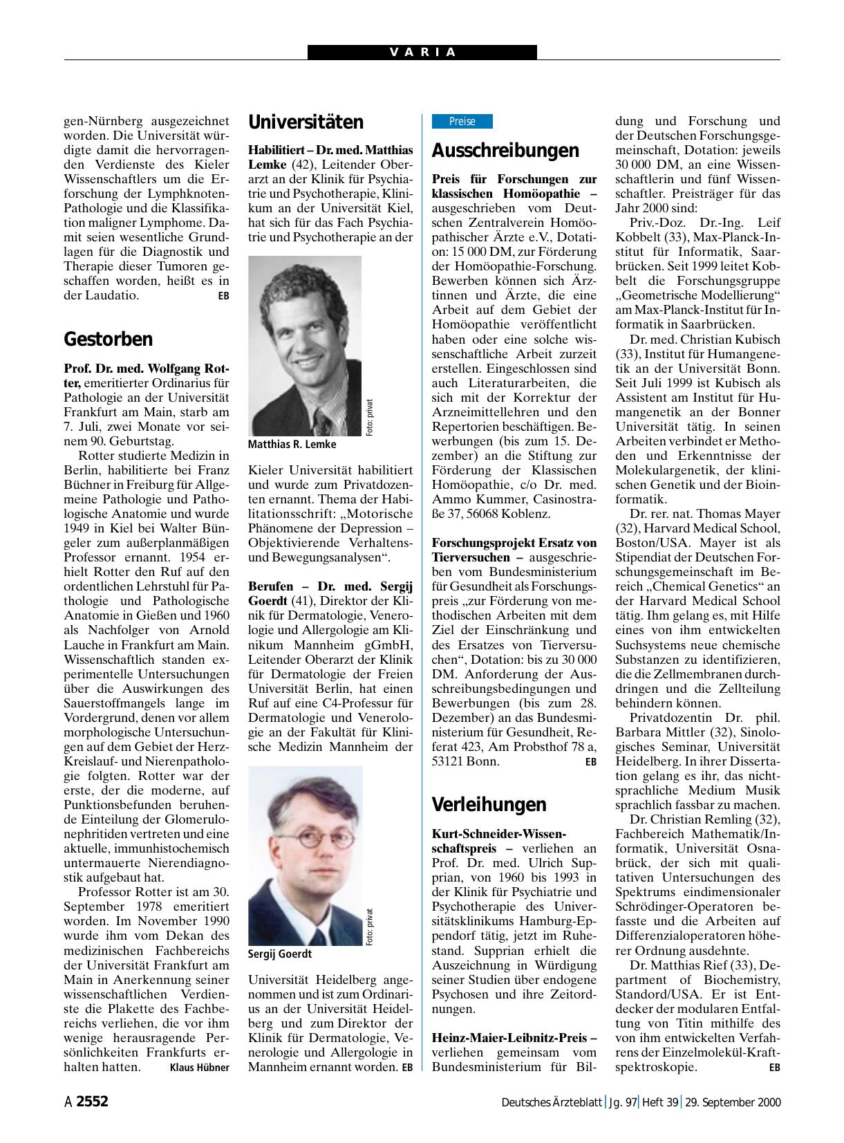 Vorschauseite 1: Verleihungen