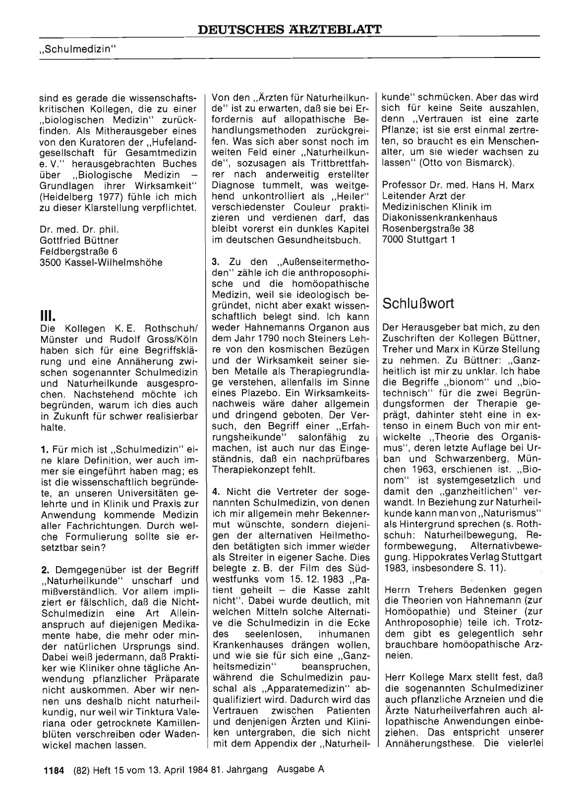 Vorschauseite 1: Das Verhältnis von „Schulmedizin“ und „Naturheilkunde“ in historischer Sicht: Schlußwort