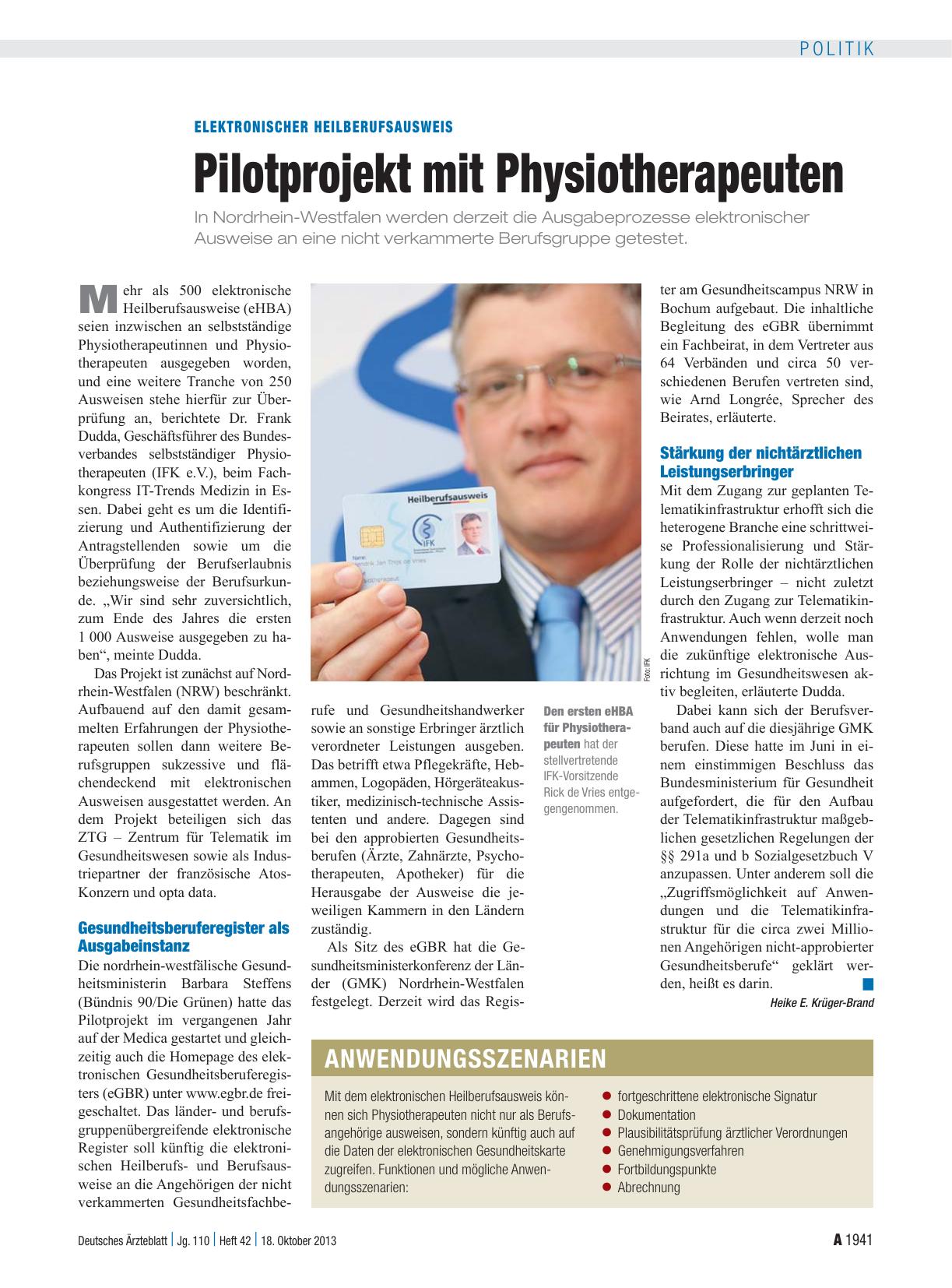 Vorschauseite 1: Elektronischer Heilberufsausweis: Pilotprojekt mit Physiotherapeuten