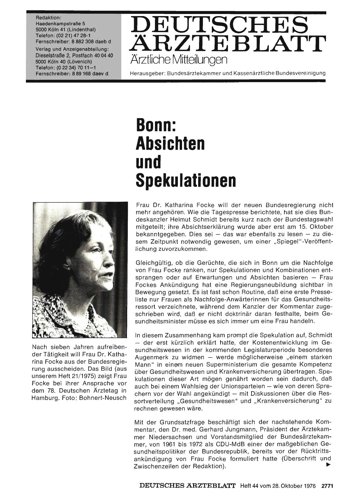 Vorschauseite 1: Bonn: Absichten und Spekulationen