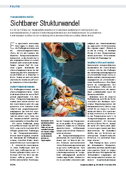 Vorschauseite 1: Transplantationsmedizin: Sichtbarer Strukturwandel
