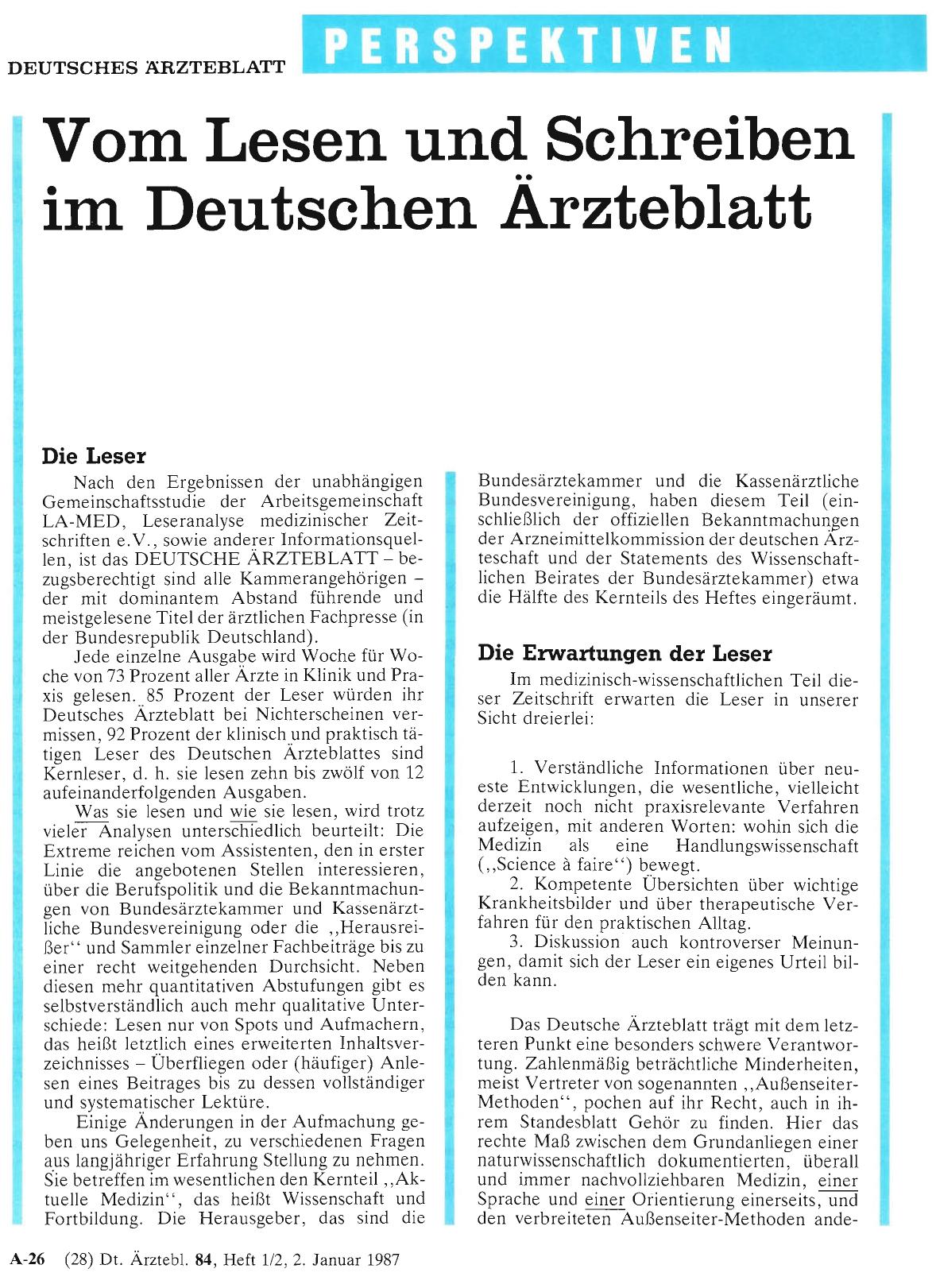 Vorschauseite 1: Vom Lesen und Schreiben im Deutschen Ärzteblatt