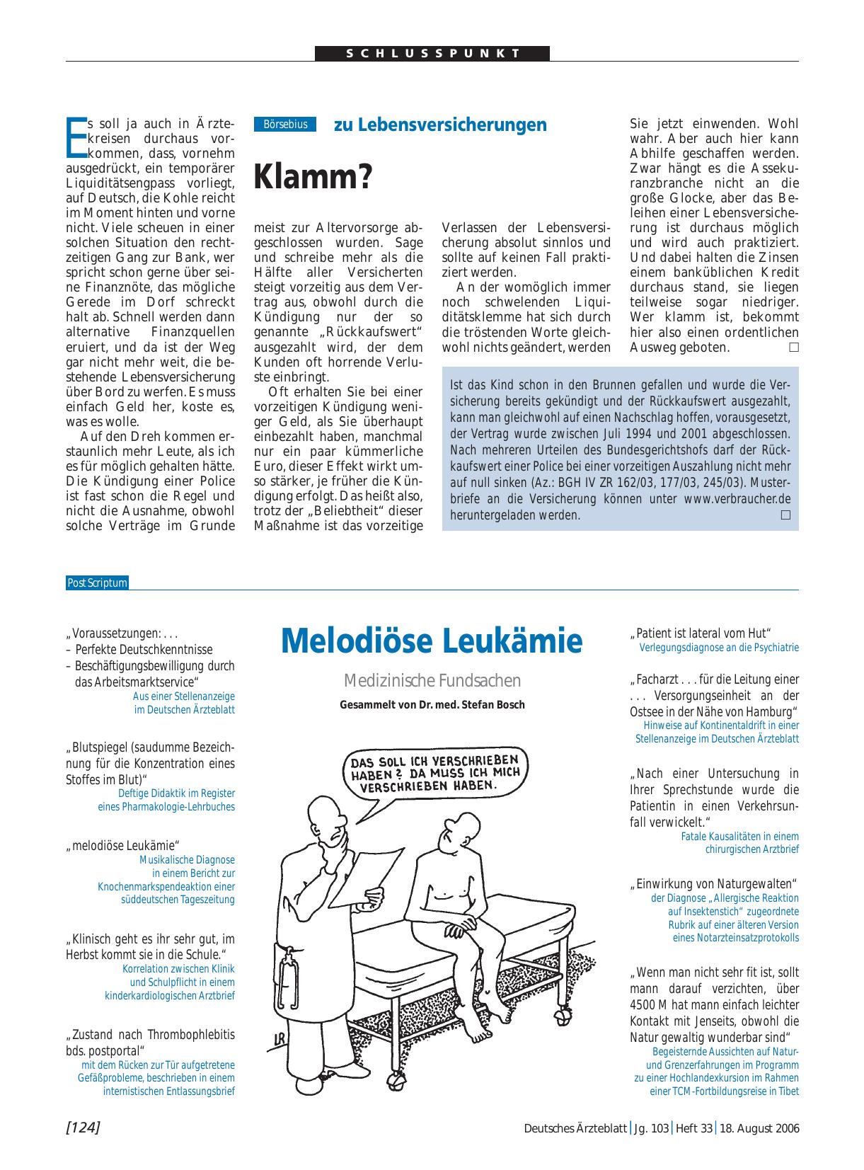 Vorschauseite 1: Melodiöse Leukämie: Medizinische Fundsachen