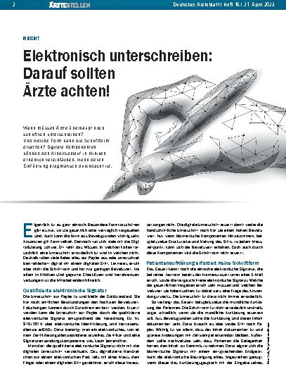 Vorschauseite 1: Recht: Elektronisch unterschreiben – Darauf sollten Ärzte achten!
