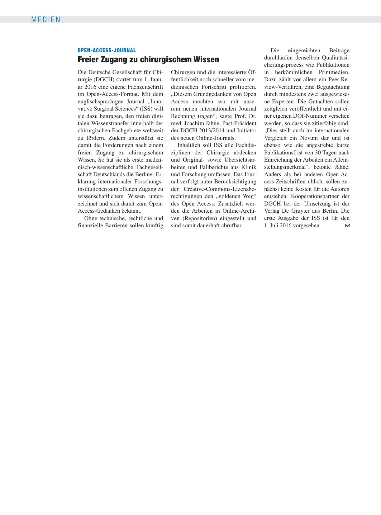 Vorschauseite 1: Open-Access-Journal: Freier Zugang zu chirurgischem Wissen