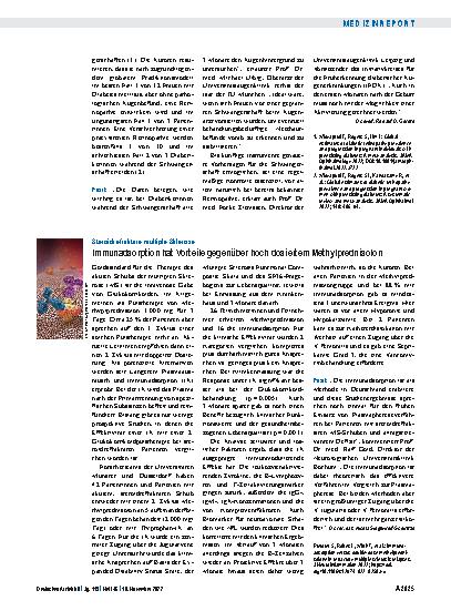 Vorschauseite 1: Steroidrefraktäre multiple Sklerose: Immunadsorption hat Vorteile gegenüber hoch dosiertem Methylprednisolon