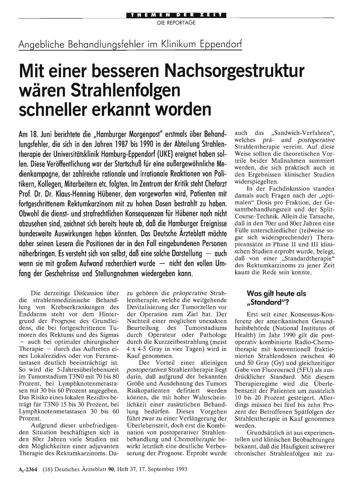 Vorschauseite 1: Angebliche Behandlungsfehler im Klinikum Eppendorf: Mit einer besseren Nachsorgestruktur wären Strahlenfolgen schneller erkannt worden