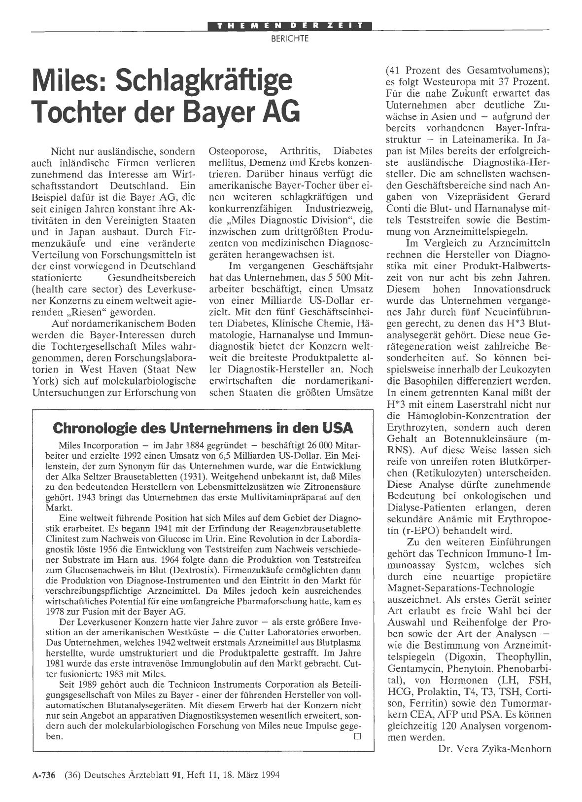 Vorschauseite 1: Miles: Schlagkräftige Tochter der Bayer AG