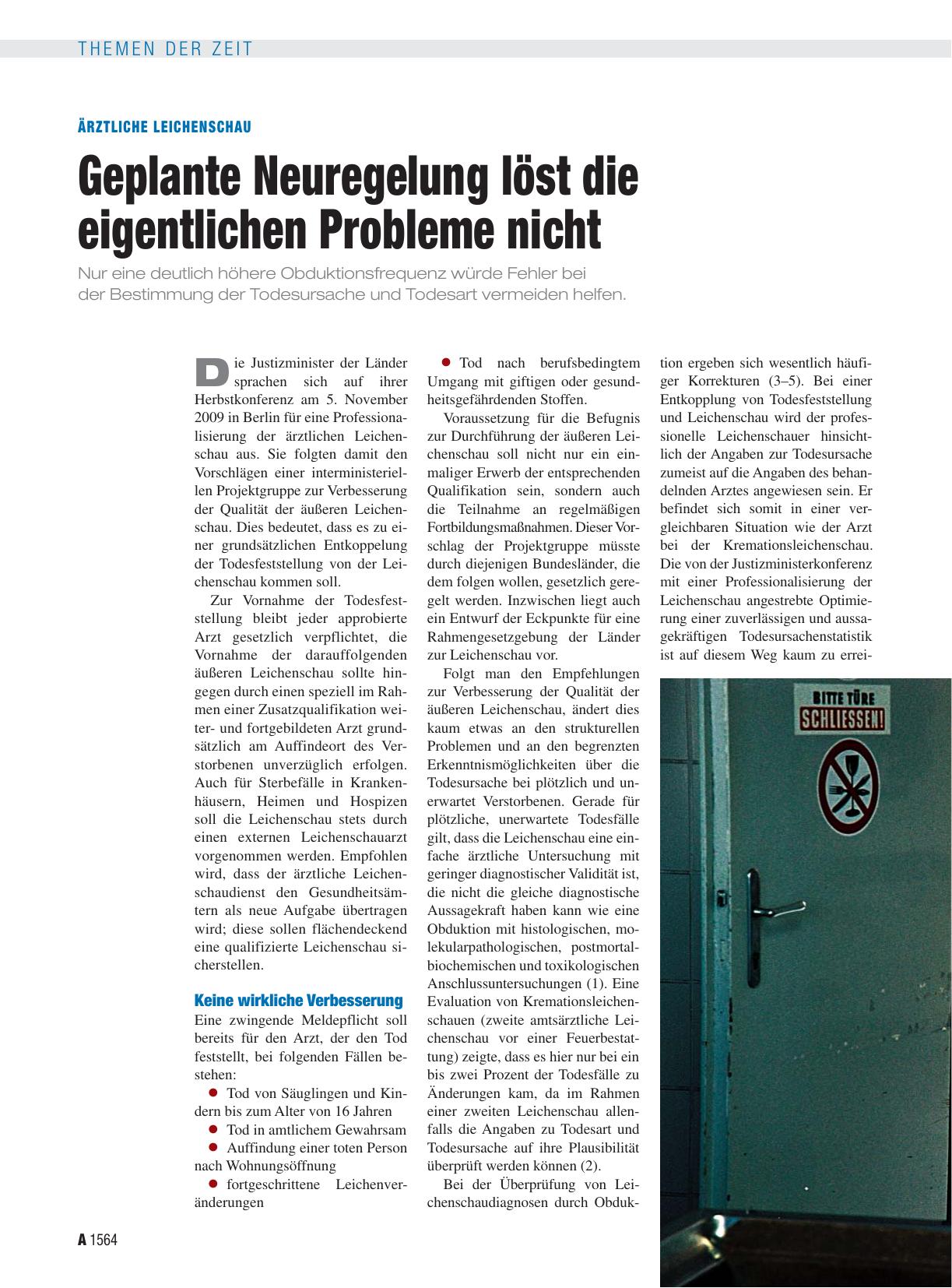 Vorschauseite 1: Ärztliche Leichenschau: Geplante Neuregelung löst die eigentlichen Probleme nicht