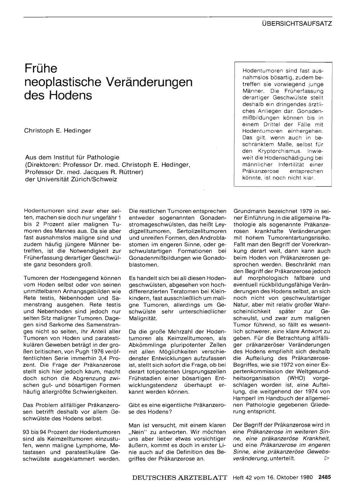 Vorschauseite 1: Frühe neoplastische Veränderungen des Hodens