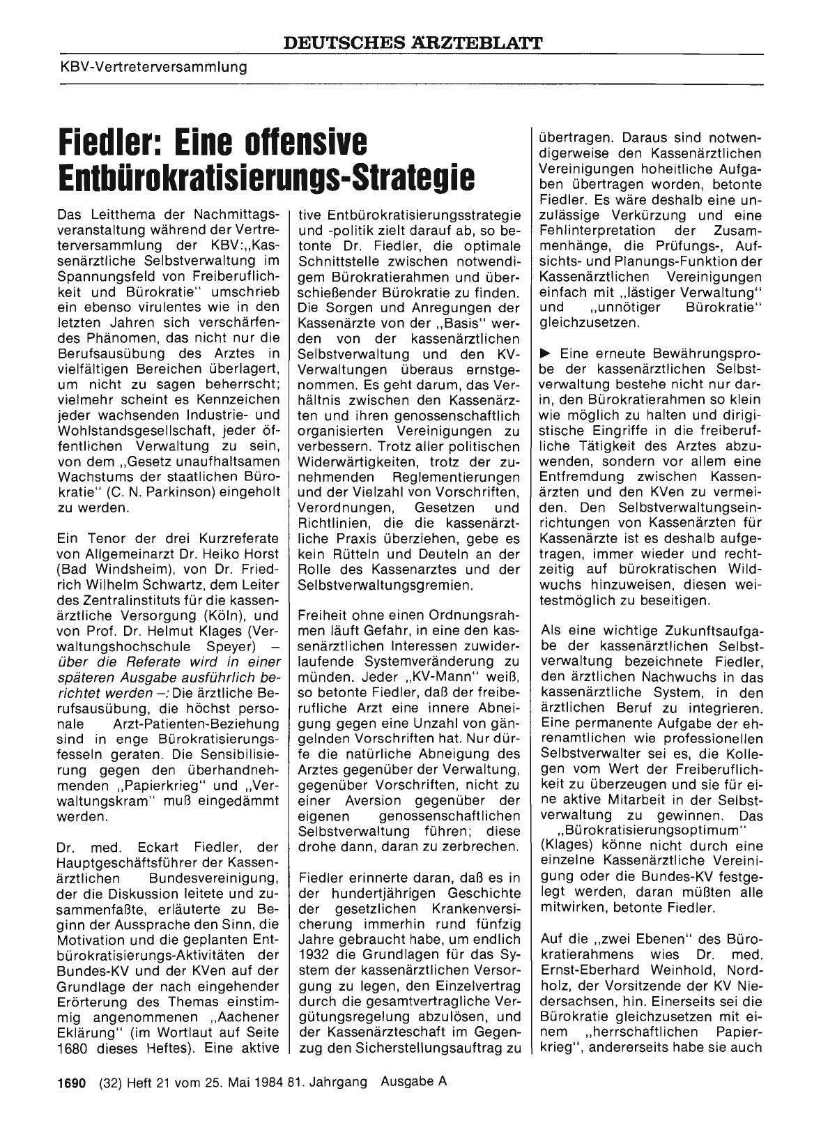 Vorschauseite 1: Fiedler: Eine offensive Entbürokratisierungs-Strategie
