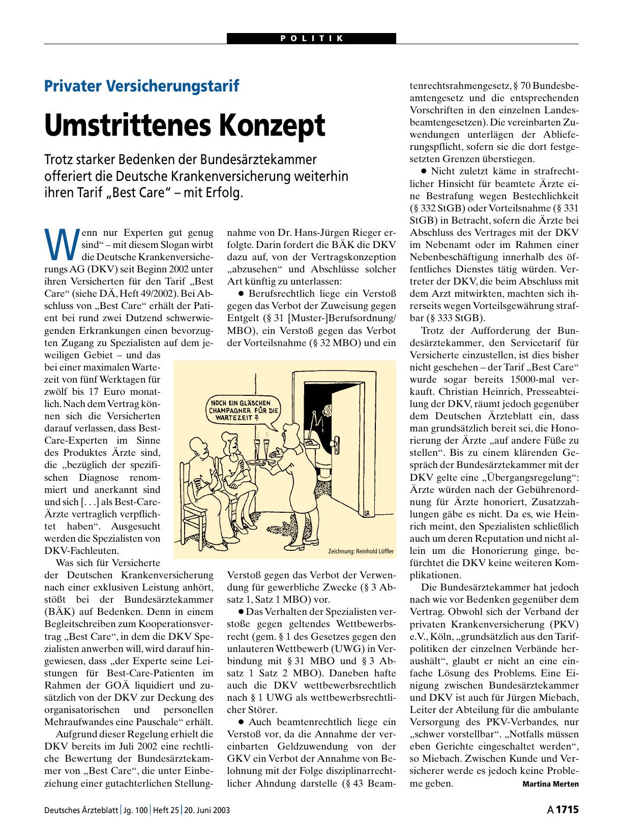 Vorschauseite 1: Privater Versicherungstarif: Umstrittenes Konzept