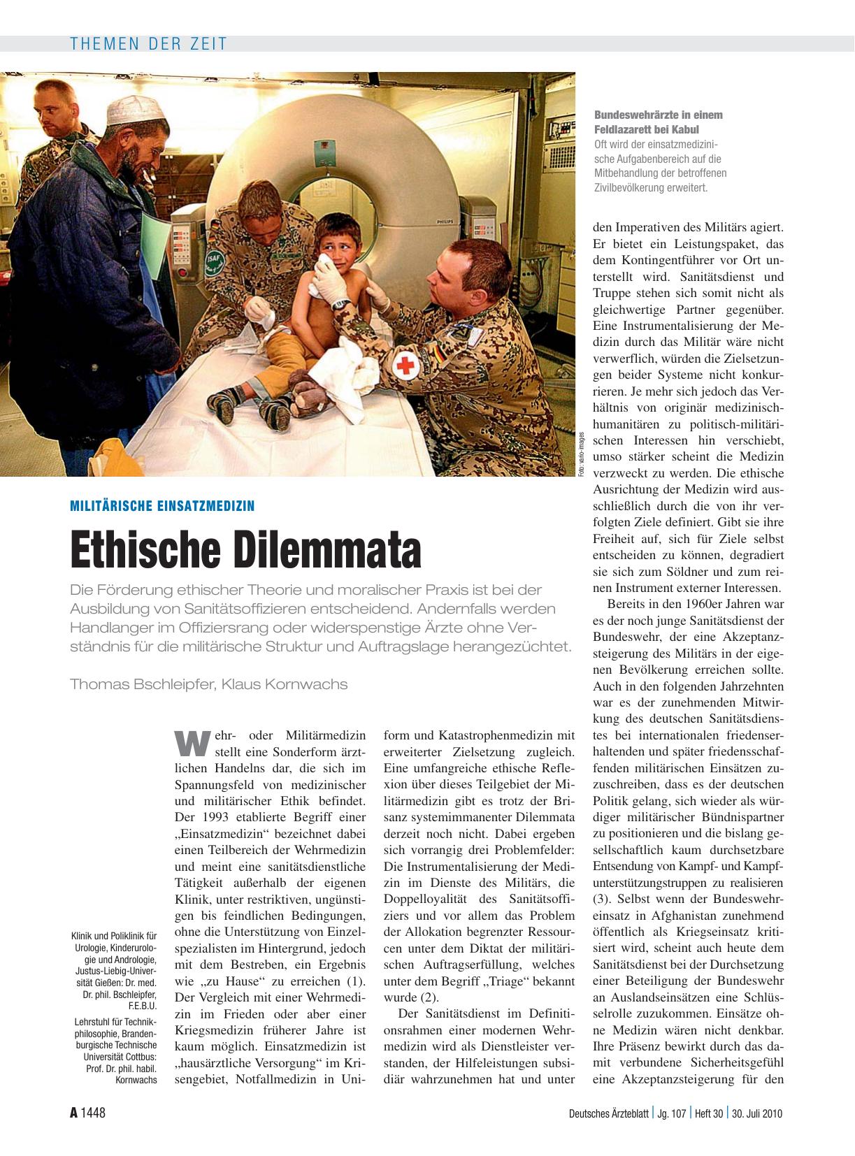 Vorschauseite 1: Militärische Einsatzmedizin: Ethische Dilemmata