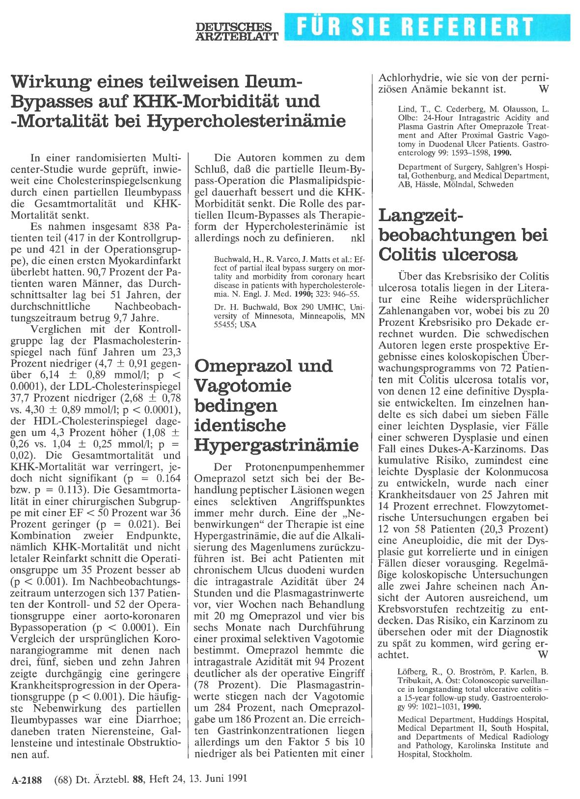 Vorschauseite 1: Wirkung eines teilweisen Ileum-Bypasses auf KHK-Morbidität und -Mortalität bei Hypercholesterinämie