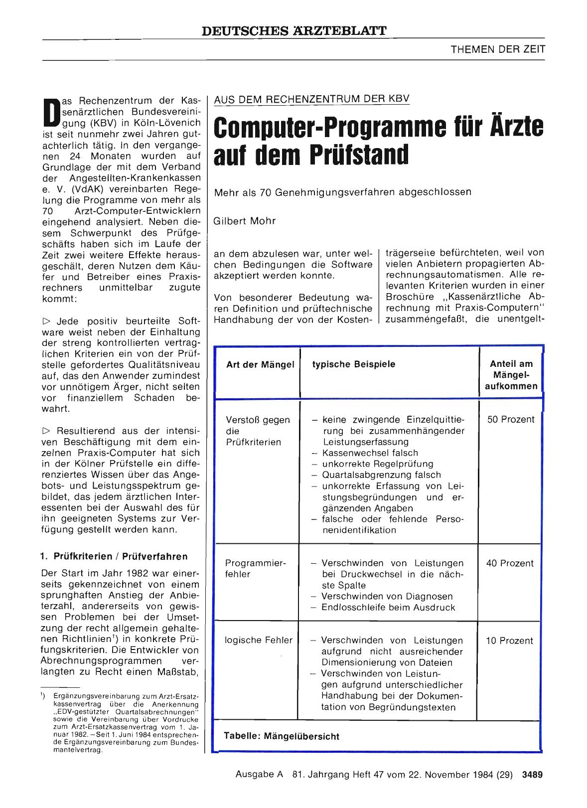 Vorschauseite 1: AUS DEM RECHENZENTRUM DER KBV: Computer-Programme für Ärzte auf dem Prüfstand