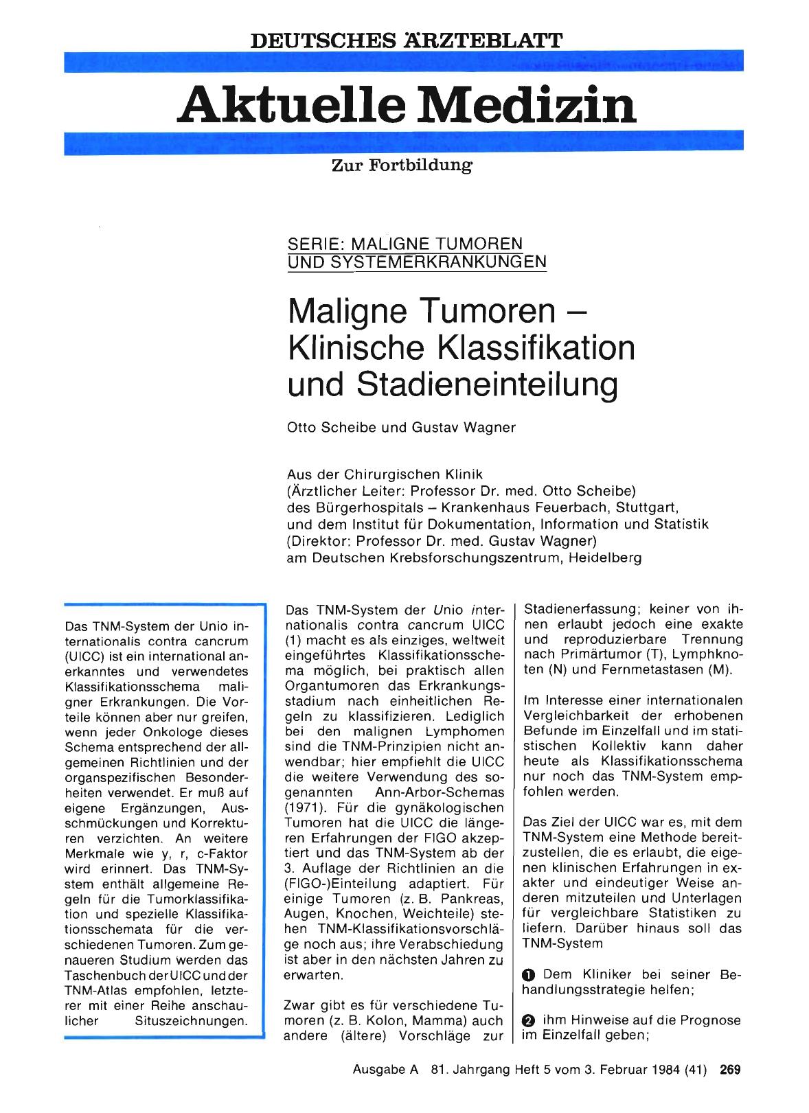 Vorschauseite 1: Maligne Tumoren — Klinische Klassifikation und Stadieneinteilung