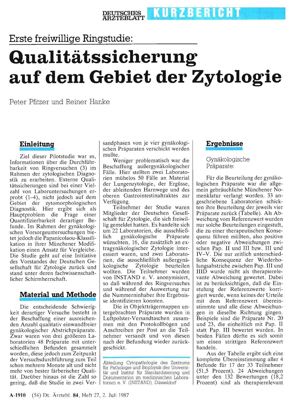 Vorschauseite 1: Erste freiwillige Ringstudie: Qualitätssicherung auf dem Gebiet der Zytologie