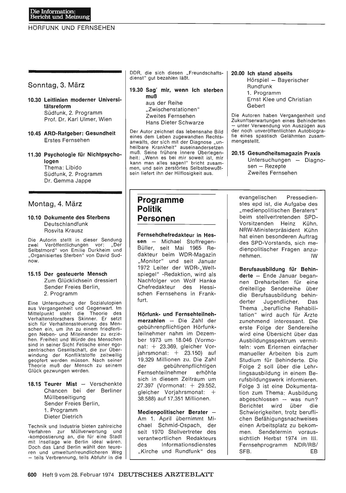 Vorschauseite 1: Programme Politik Personen