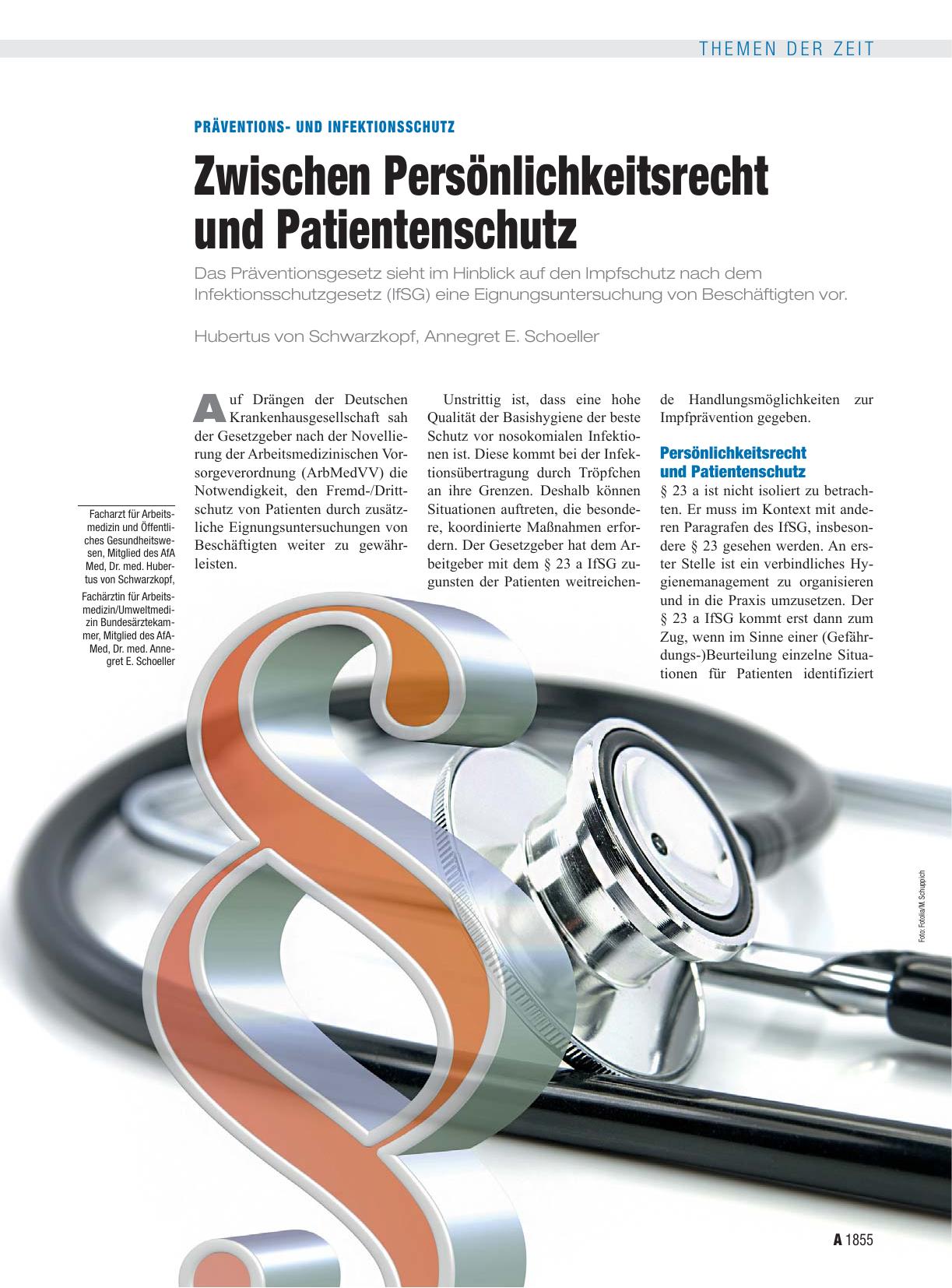 Vorschauseite 1: Präventionsund Infektionsschutz: Zwischen Persönlichkeitsrecht und Patientenschutz