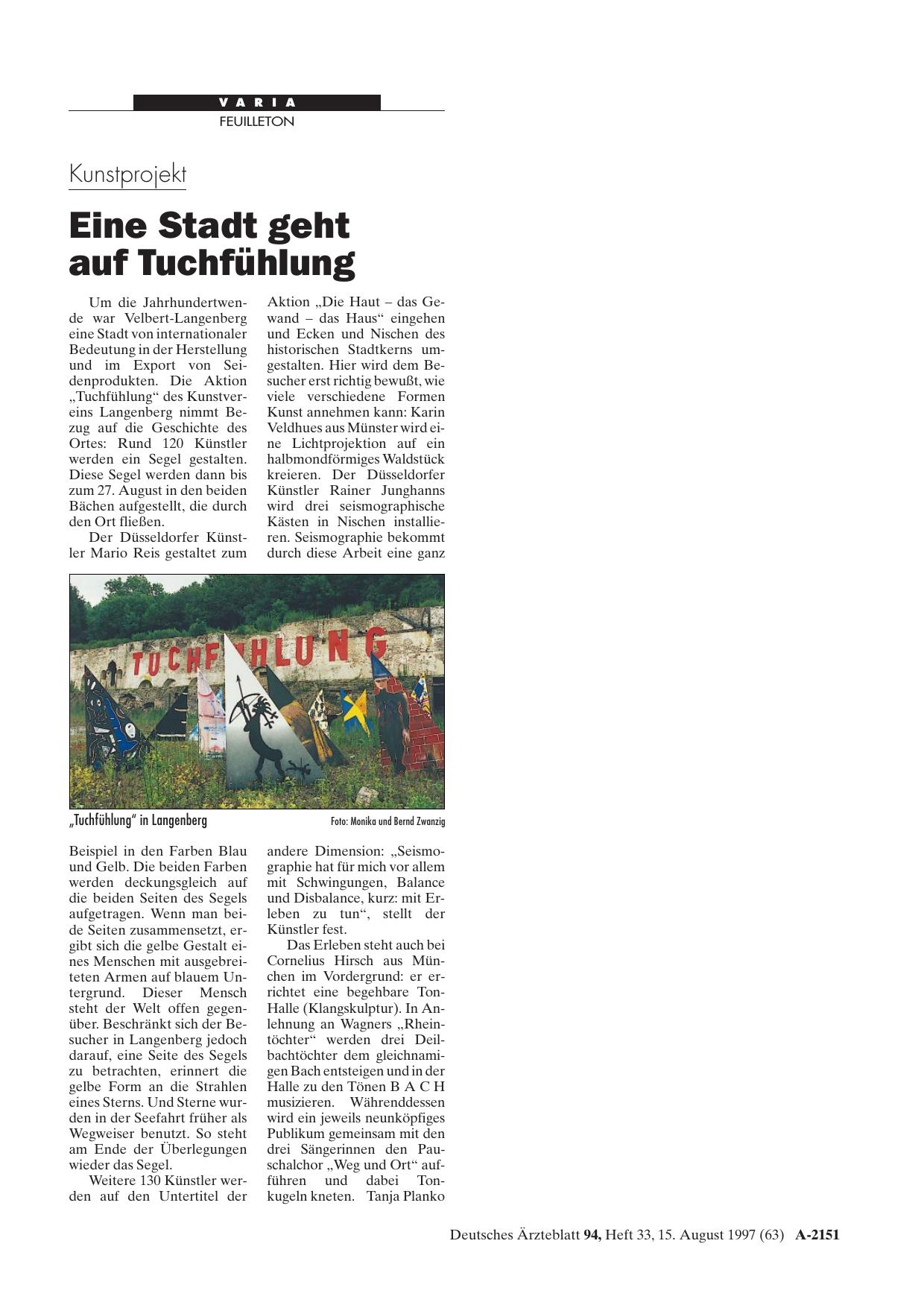 Vorschauseite 1: Kunstprojekt: Eine Stadt geht auf Tuchfühlung