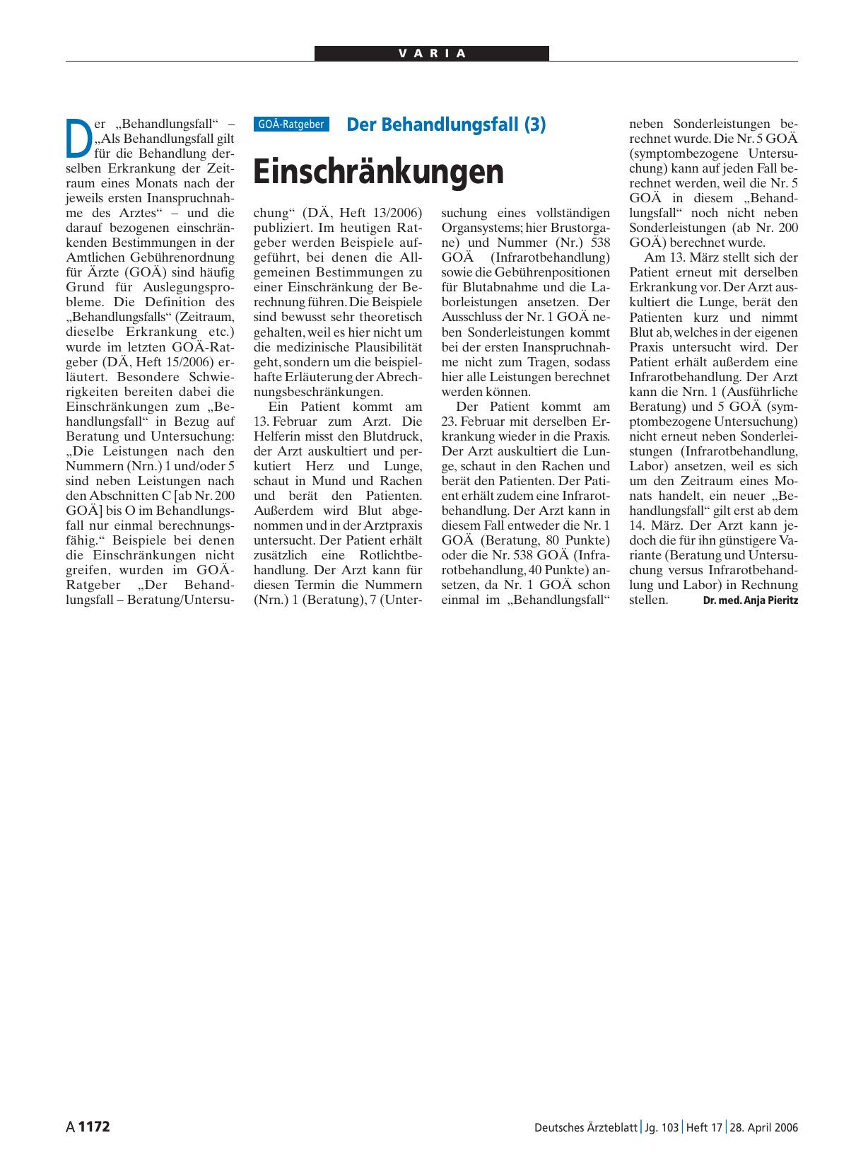Vorschauseite 1: Der Behandlungsfall (3): Einschränkungen
