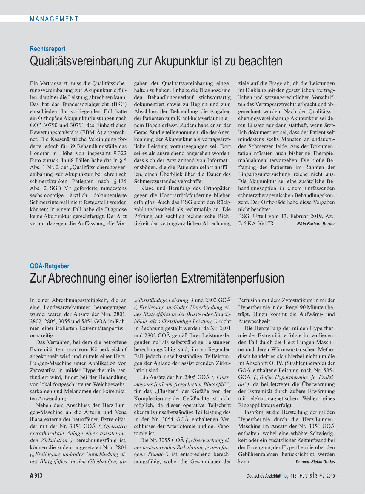 Vorschauseite 1: Rechtsreport: Qualitätsvereinbarung zur Akupunktur ist zu beachten