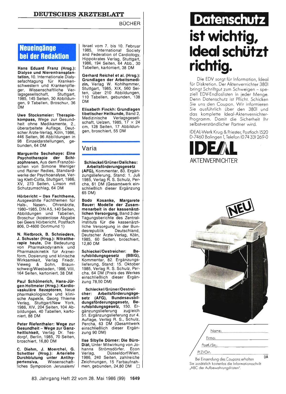 Vorschauseite 1: Neueingänge bei der Redaktion