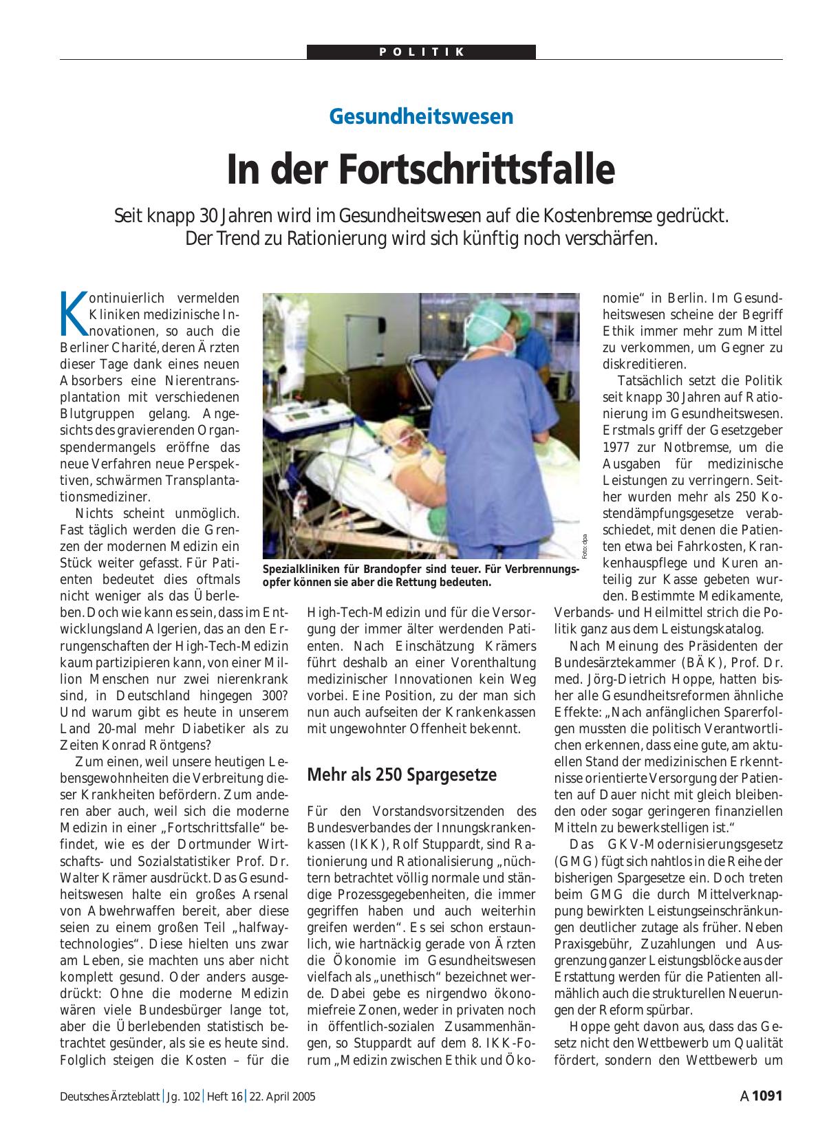 Vorschauseite 1: Gesundheitswesen: In der Fortschrittsfalle