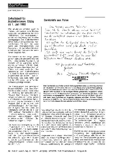 Vorschauseite 1: Gehaltstarif für Arzthelferinnen: Gültig ab 1. Juli 1982
